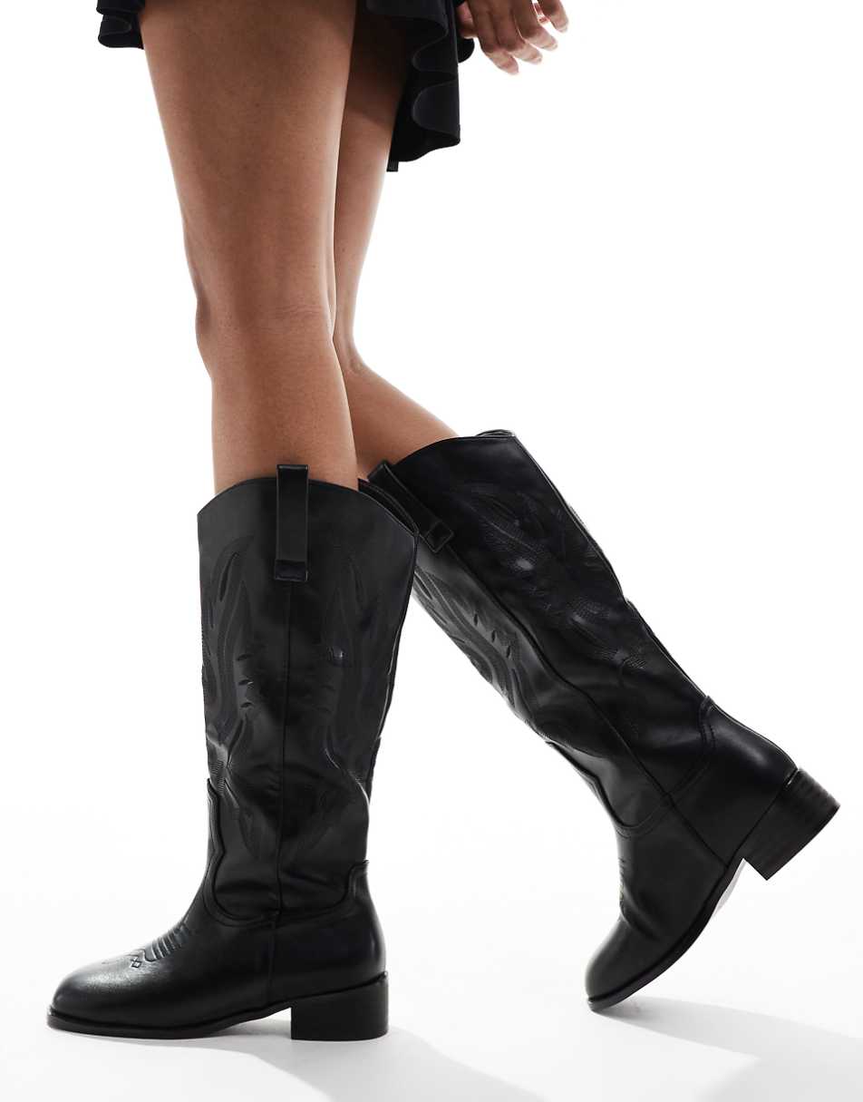Glamorous Wide Fit western knee boots in black