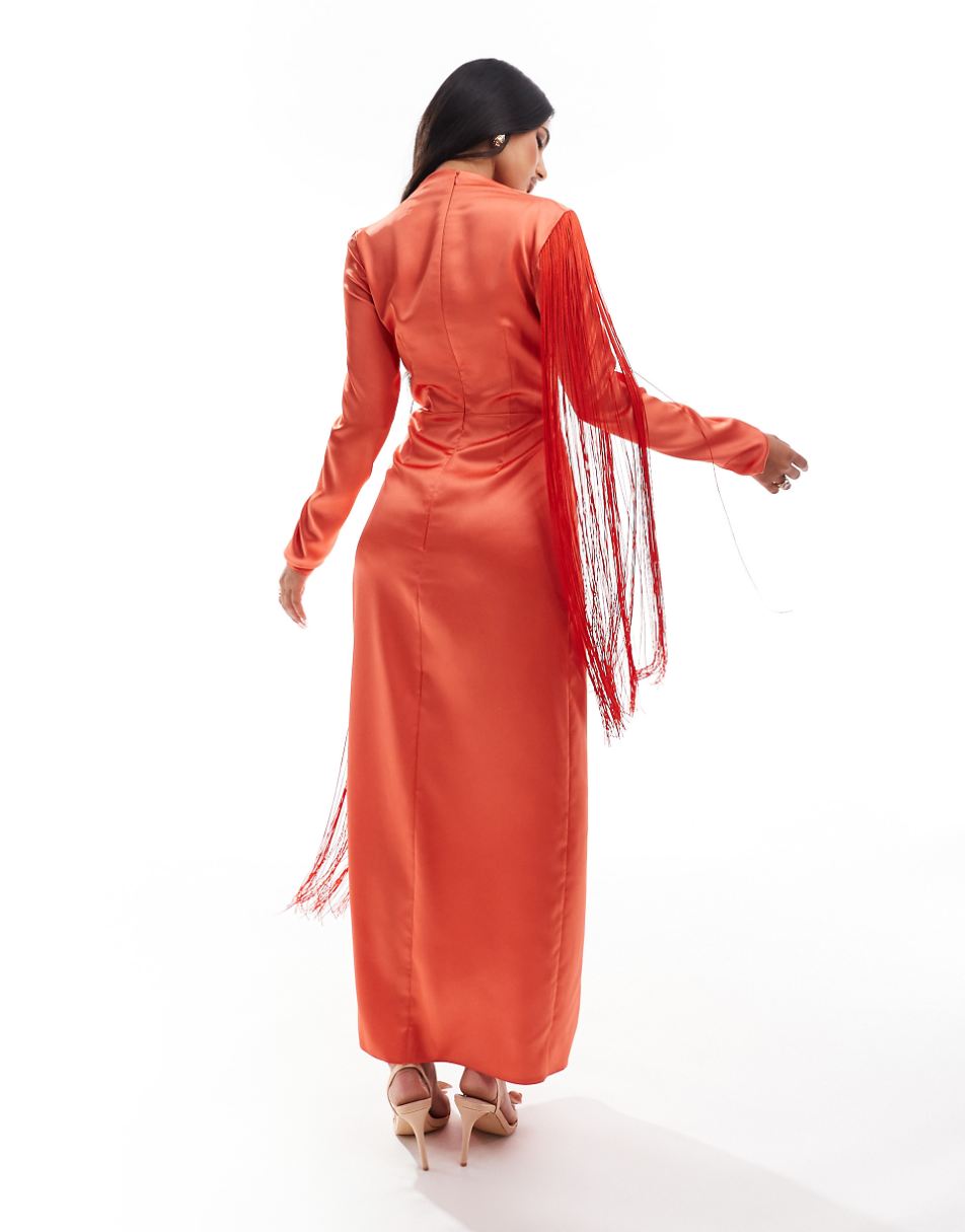 Daska long sleeve maxi dress with twist in orange