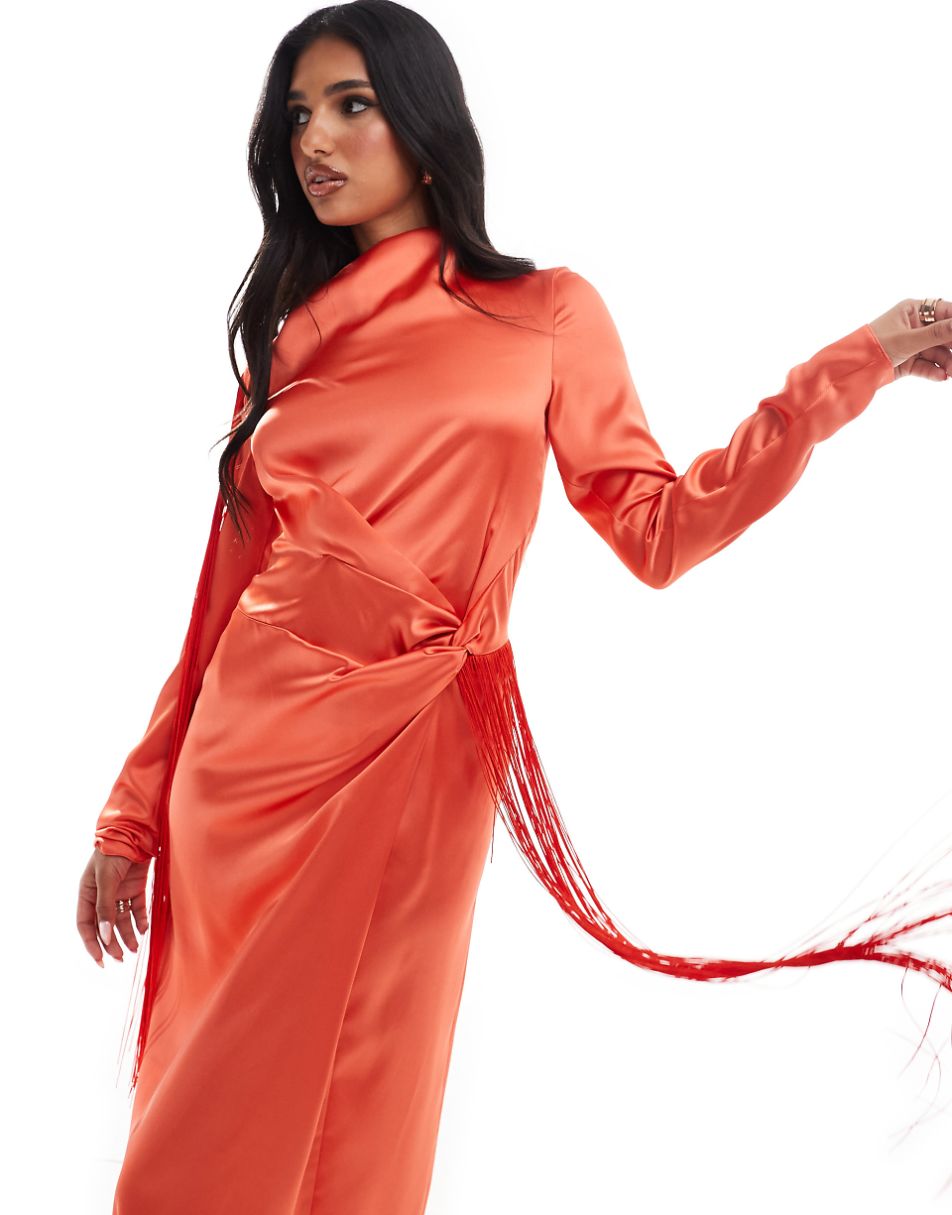 Daska long sleeve maxi dress with twist in orange