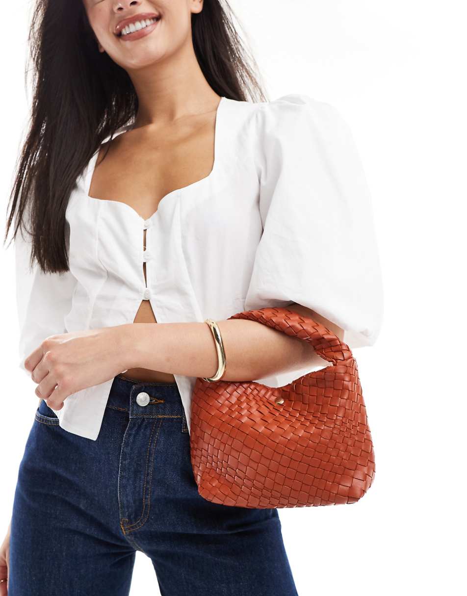 Glamorous woven texture grab bag in dark red