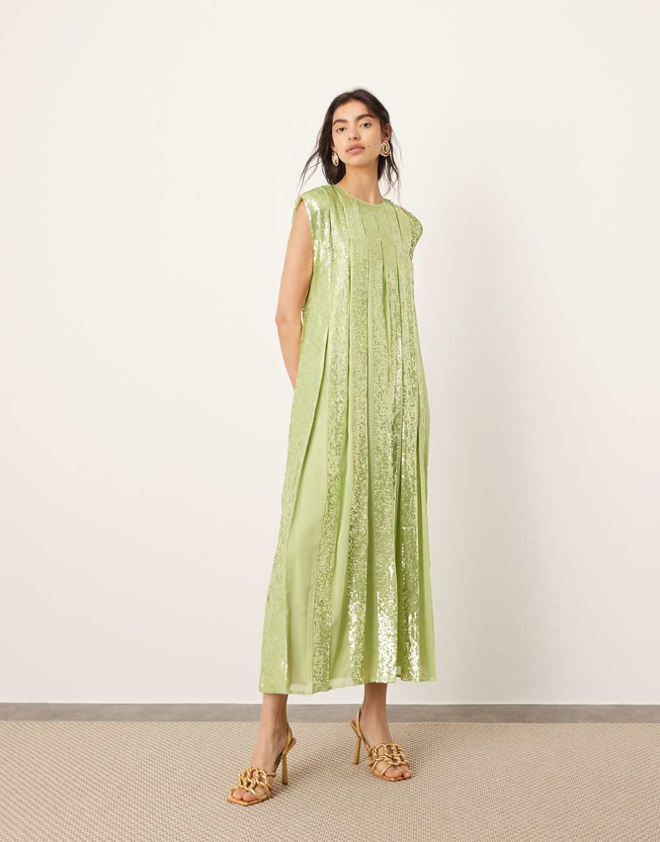 ASOS EDITION embellished allover sequin pleat maxi dress in green