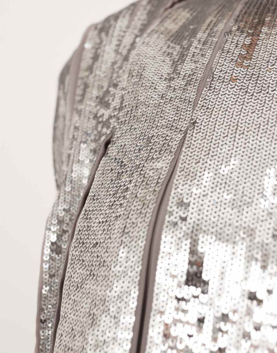 ASOS EDITION Curve embellished allover sequin pleat trapeze mini dress in gray