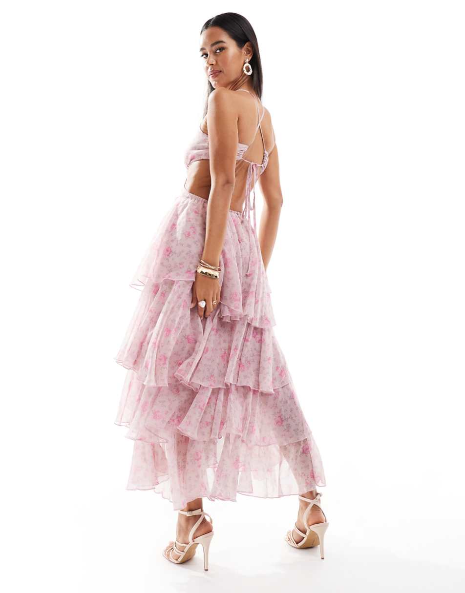 Miss Selfridge occasion chiffon corsage tiered maxi dress in mixed floral print