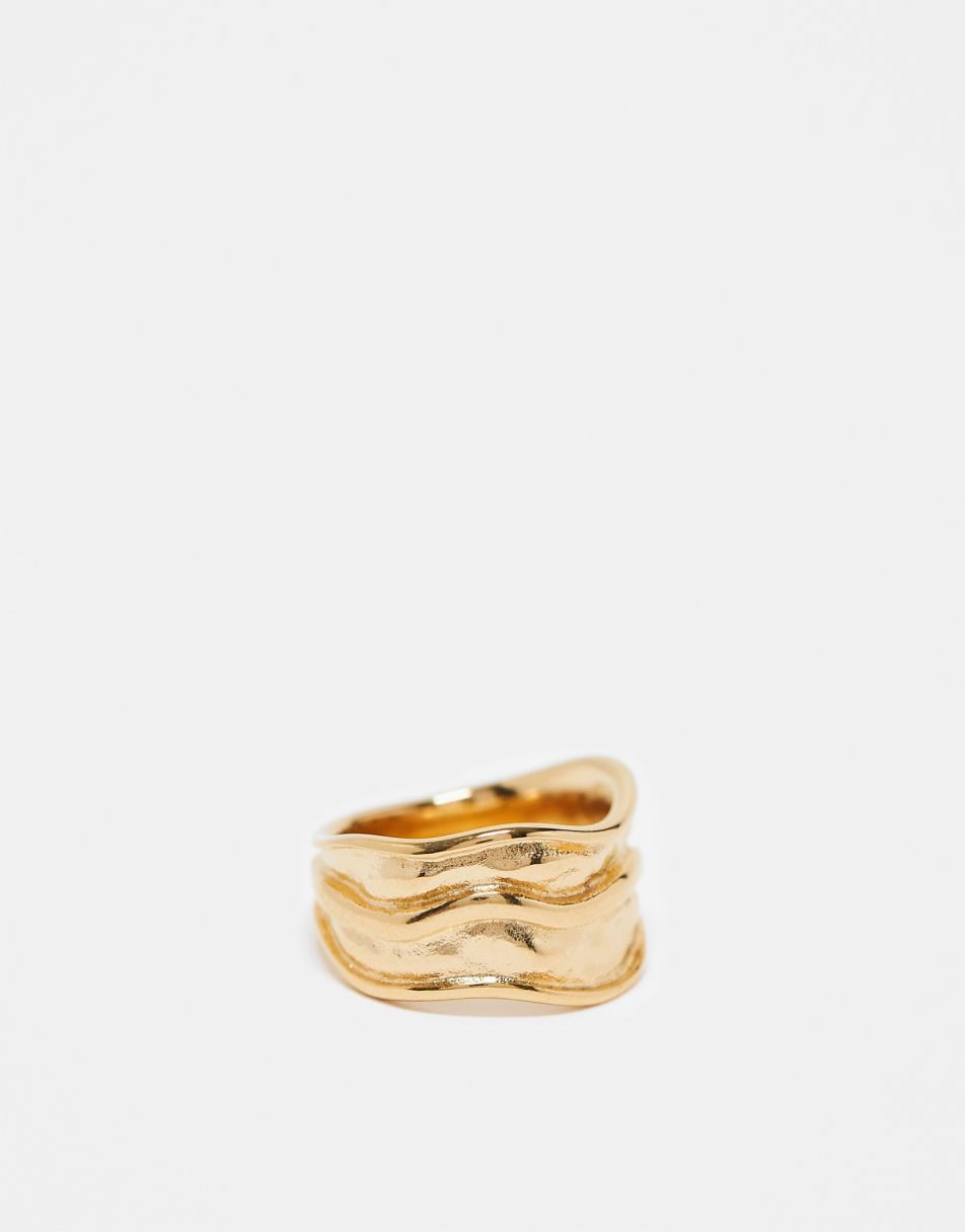 ASOS DESIGN waterproof stainless steel ring with molten wave design in gold tone