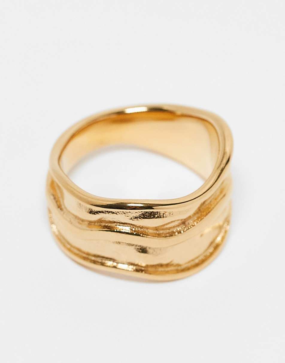 ASOS DESIGN waterproof stainless steel ring with molten wave design in gold tone