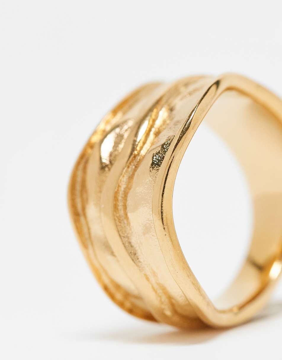 ASOS DESIGN waterproof stainless steel ring with molten wave design in gold tone