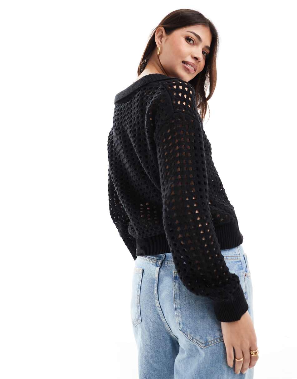 French Connection Manda pointelle top in black