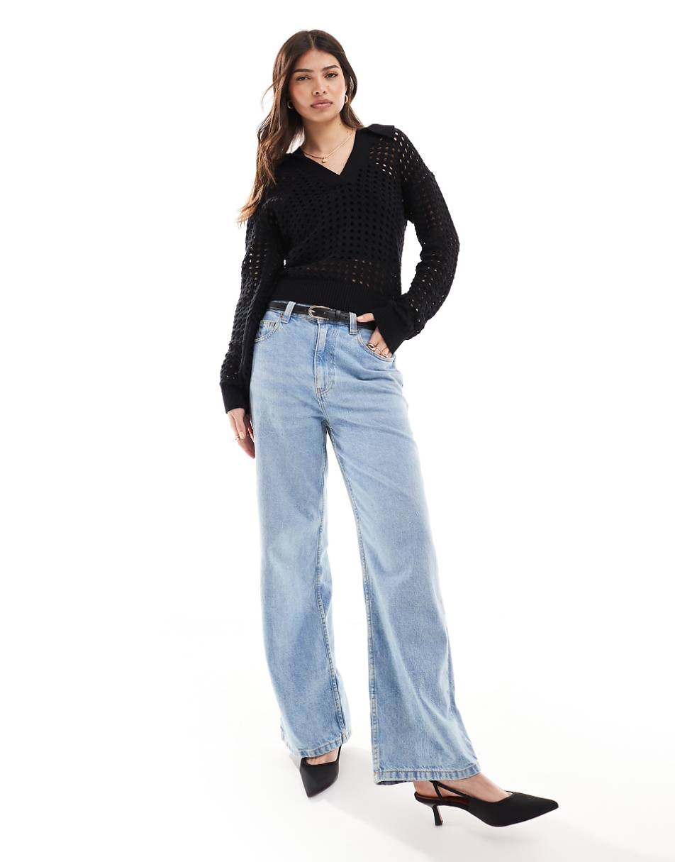 French Connection Manda pointelle top in black