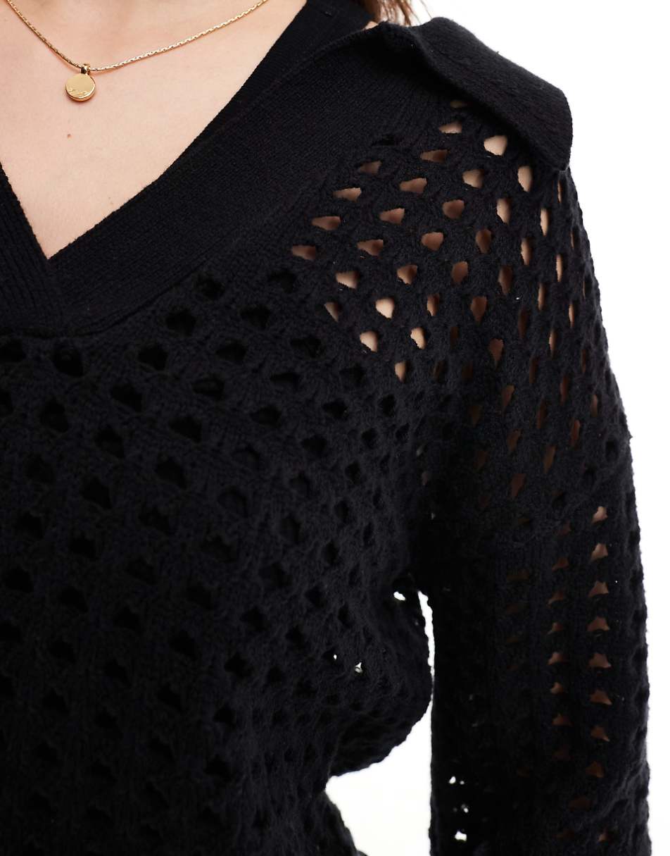 French Connection Manda pointelle top in black