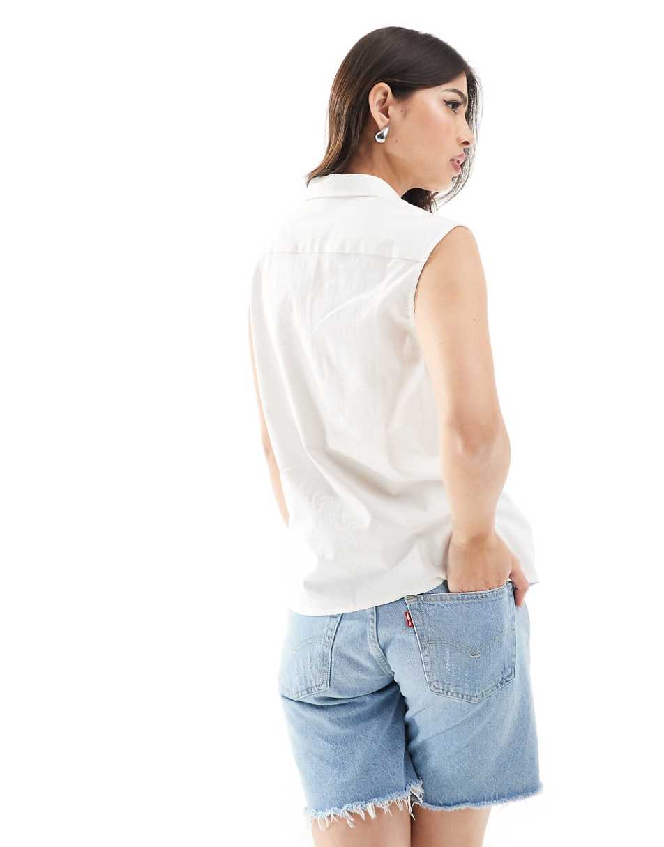 French Connection Aoife linen mix twist shirt in white
