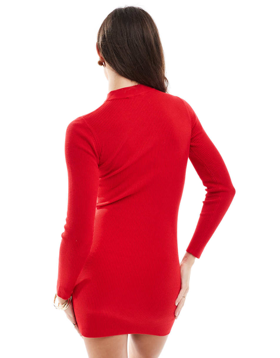 Miss Selfridge heart cut-out knit ribbed mini dress in red