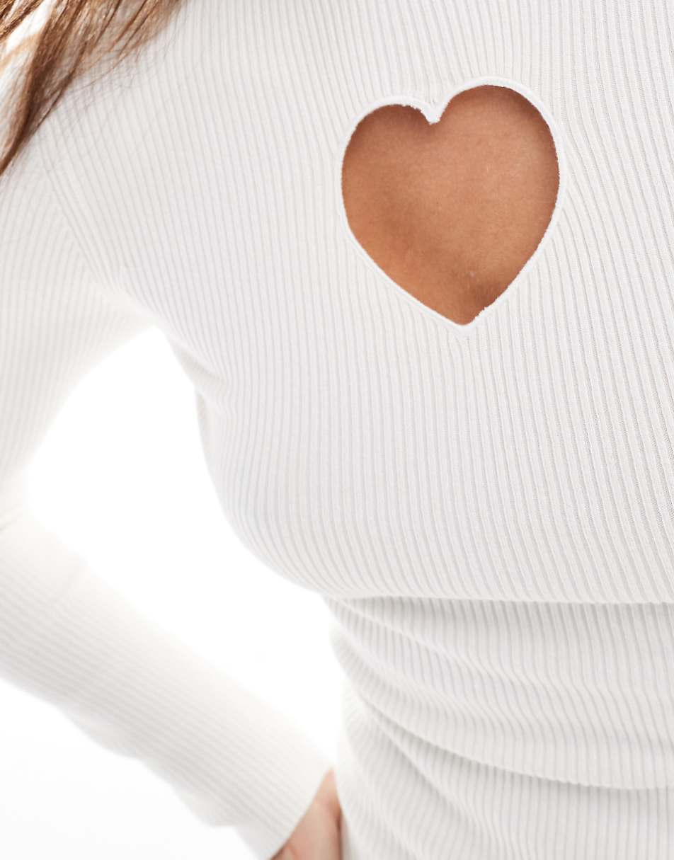 Miss Selfridge heart cut out knit rib mini dress in cream