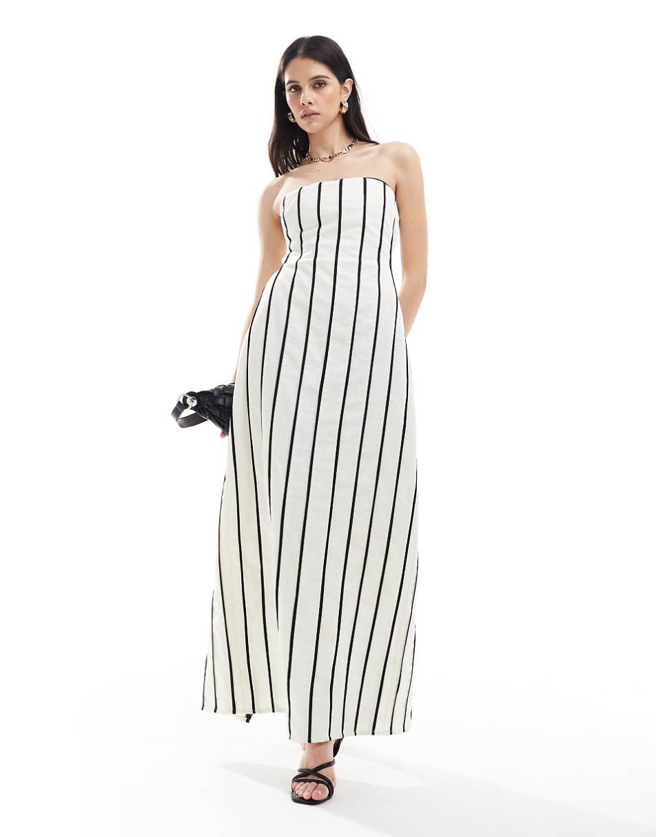 Pretty Lavish striped bandeau midaxi dress in cream stripe