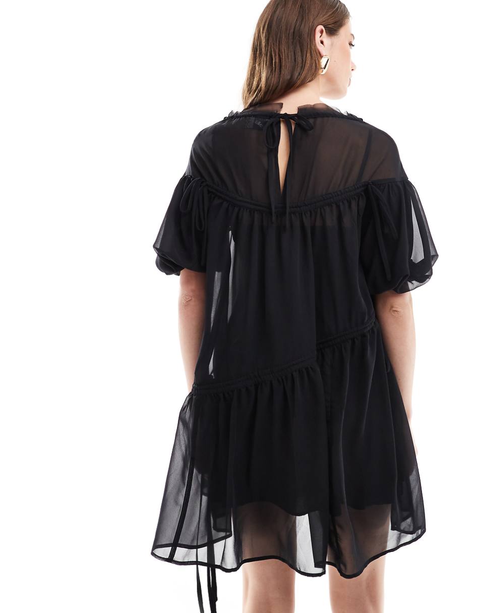 ASOS DESIGN oversized mini smock dress with ruched channel details in black