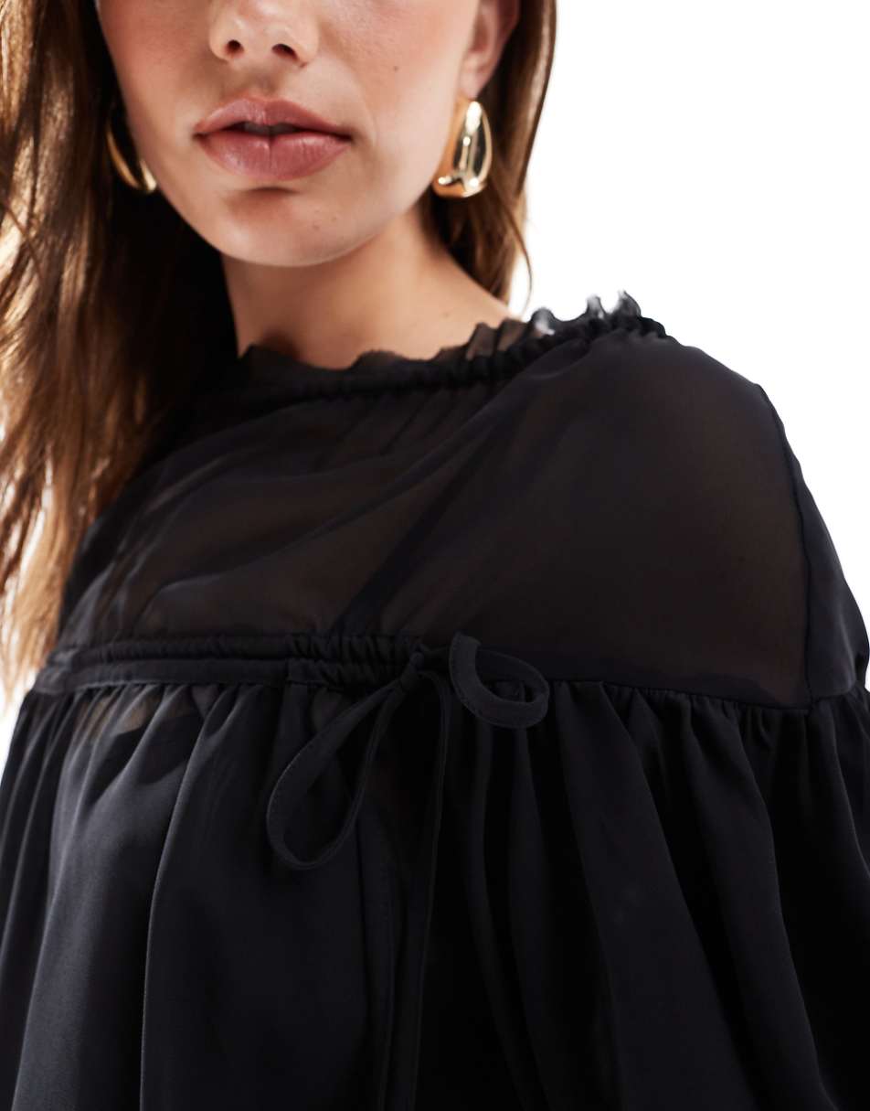 ASOS DESIGN oversized mini smock dress with ruched channel details in black