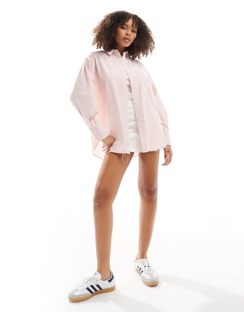 ASOS DESIGN oversized shirt in pink stripe