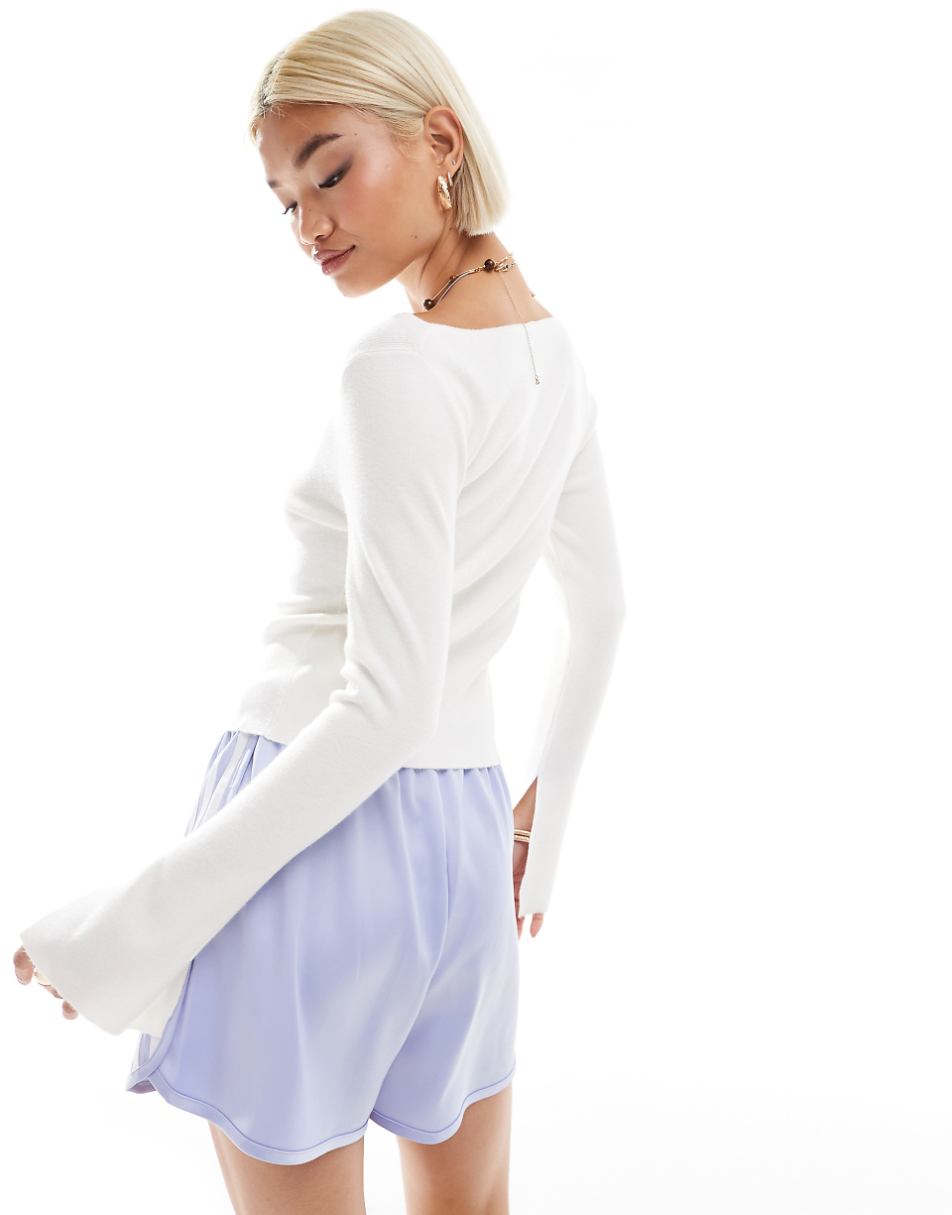 COLLUSION ribbed slash neck fine gauge sweater in ecru