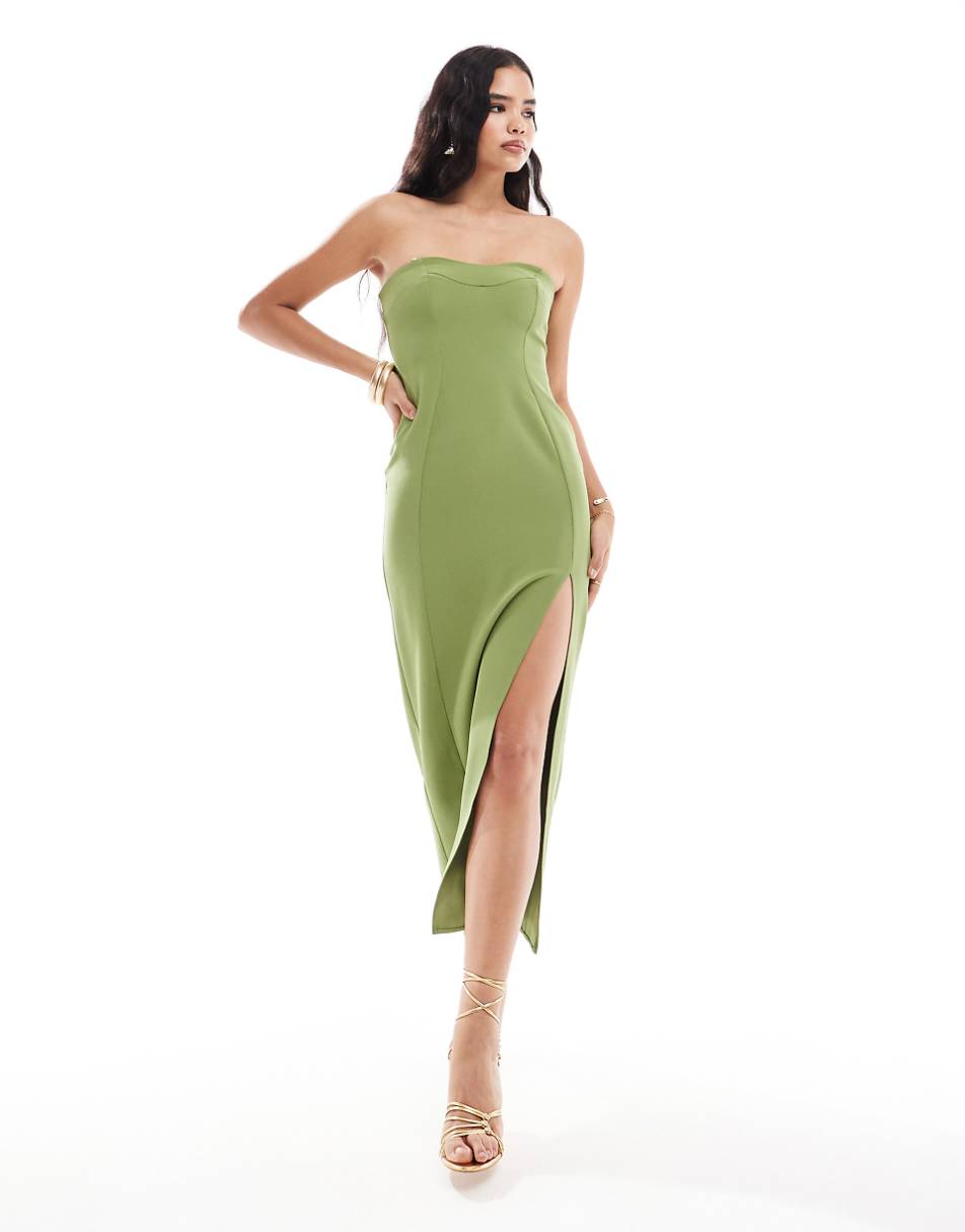ASOS DESIGN sweetheart bandeau midi dress in green