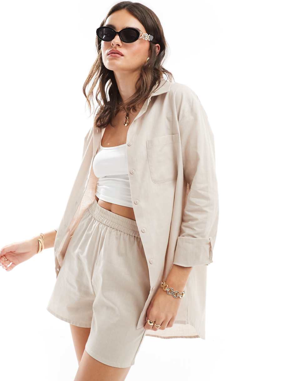 Esmee Exclusive oversized long sleeve beach shirt in oat