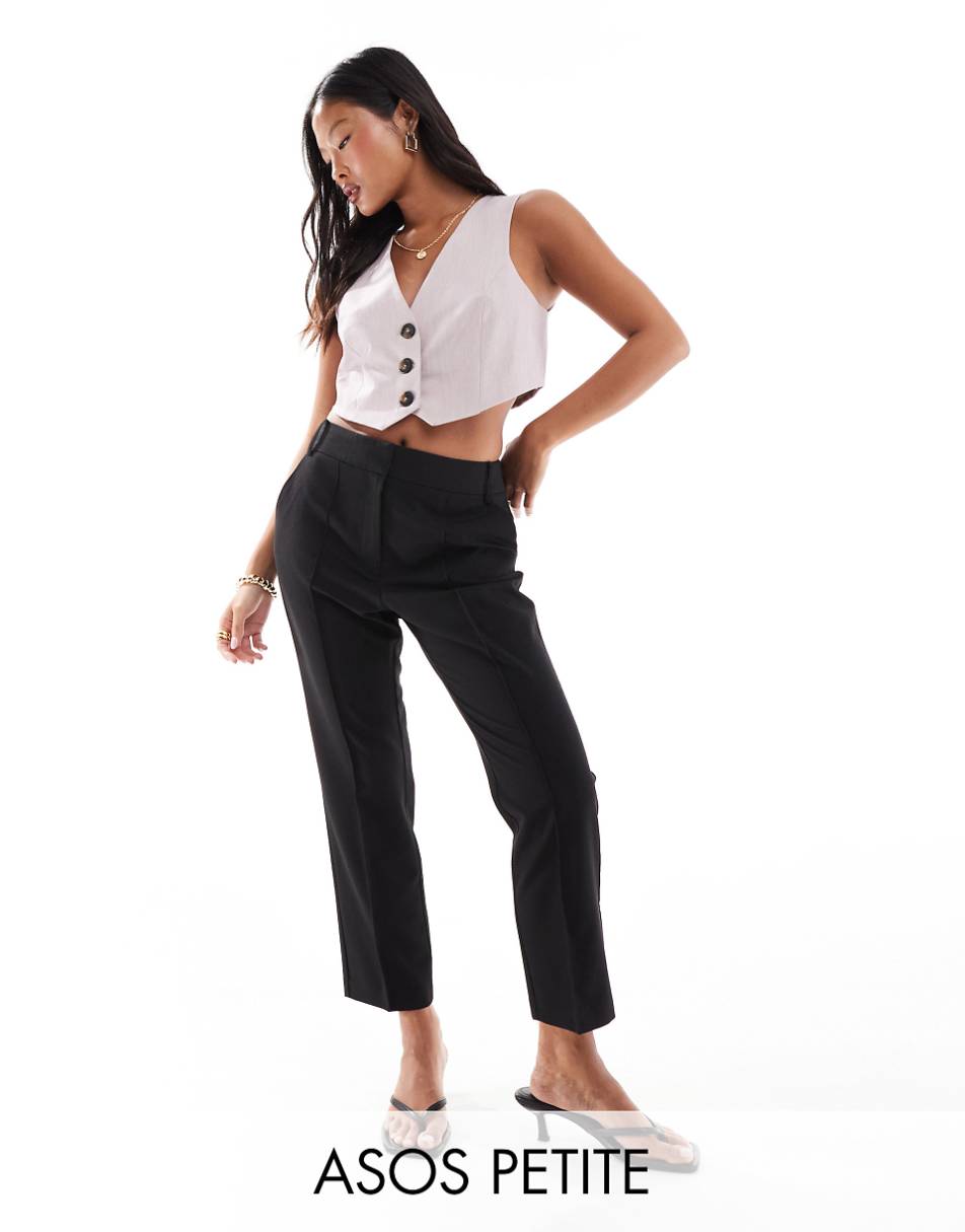 ASOS DESIGN Petite tailored high waist cropped pants in black