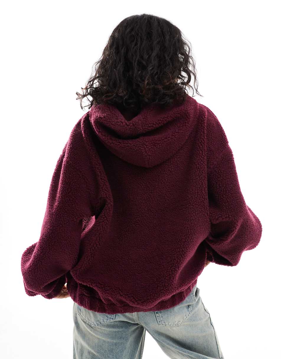 ASOS DESIGN oversized teddy hoodie in burgundy