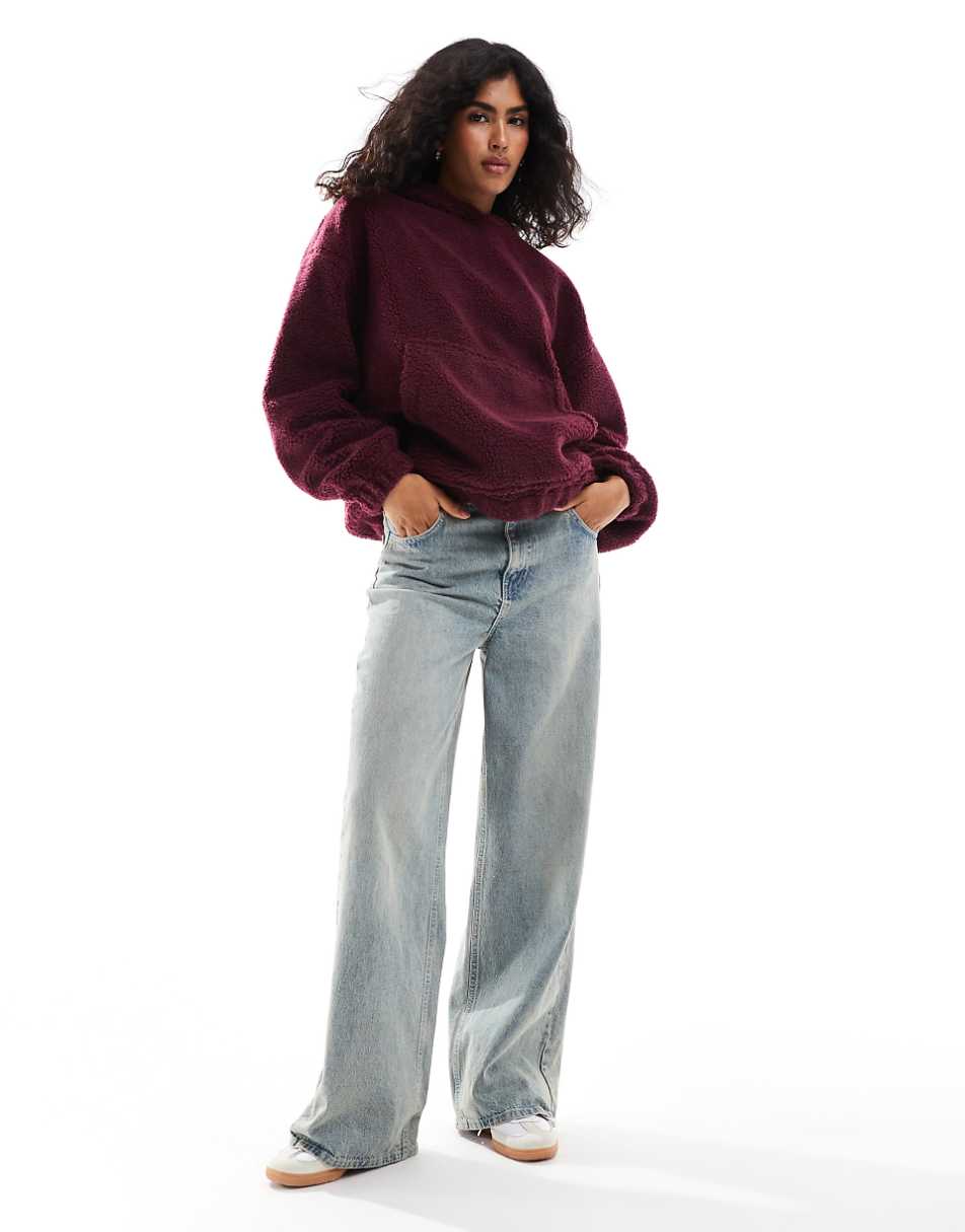 ASOS DESIGN oversized teddy hoodie in burgundy