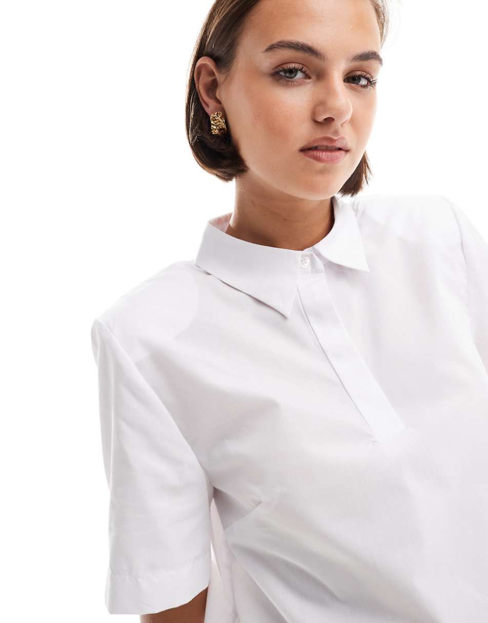 ASOS DESIGN shoulder pad crop polo shirt in white