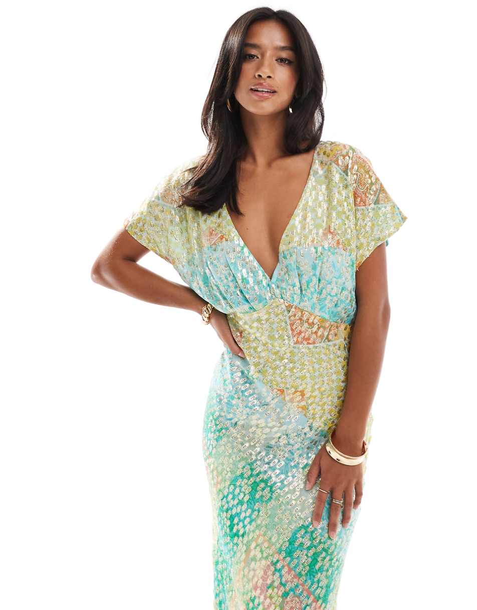 Never Fully Dressed Petite Elodie flutter sleeve satin maxi dress in ombre print