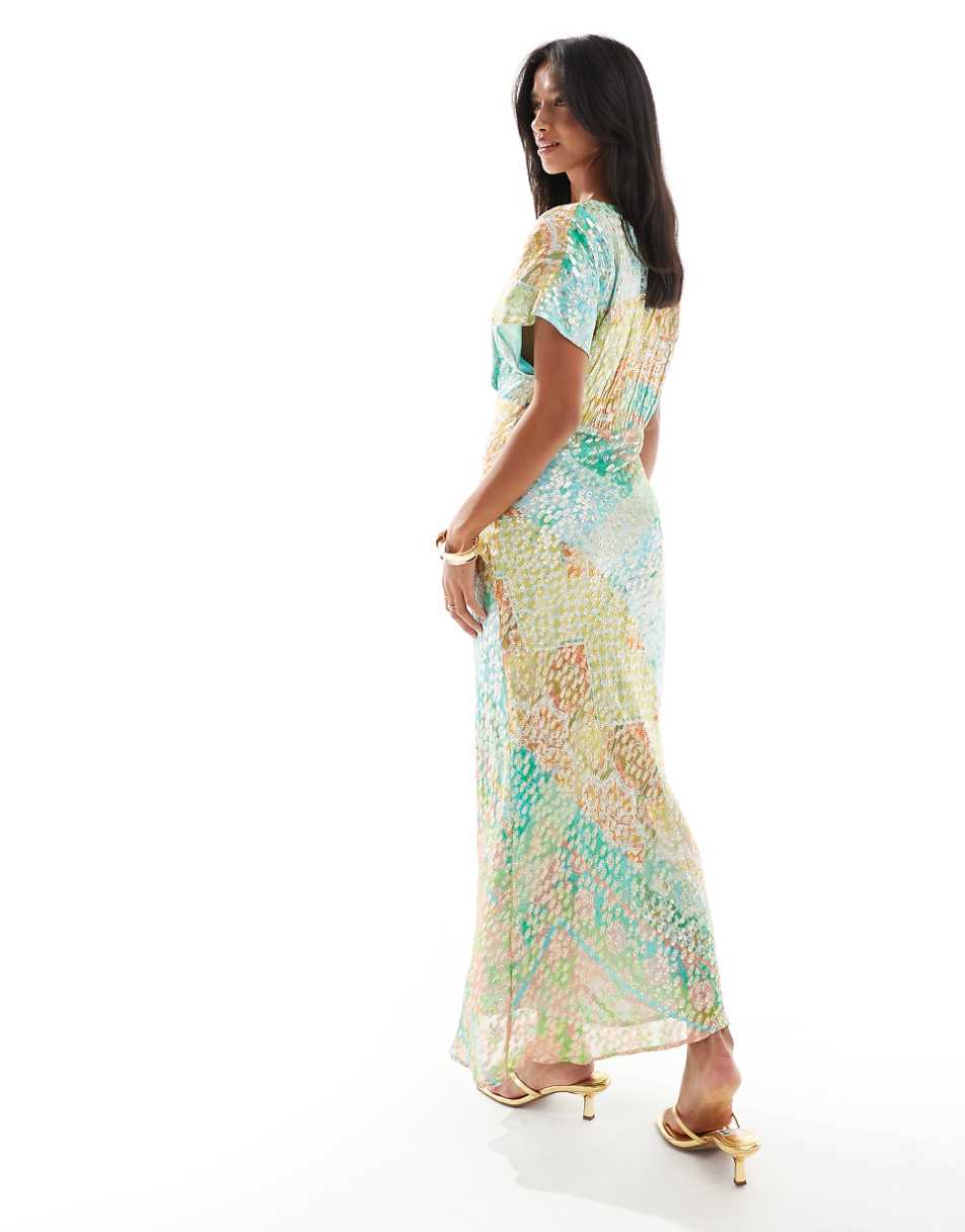 Never Fully Dressed Petite Elodie flutter sleeve satin maxi dress in ombre print