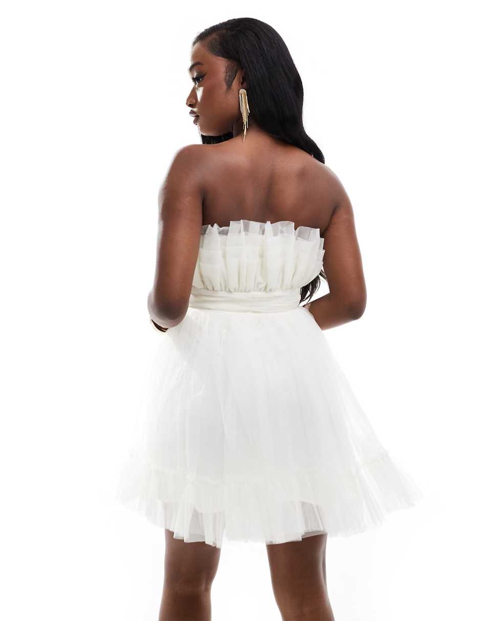 Lace & Beads bandeau tulle mini dress in ivory