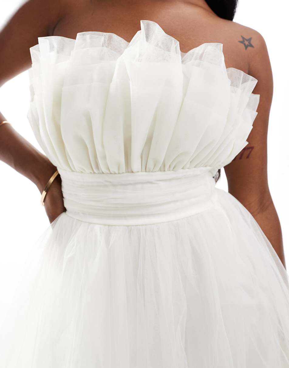 Lace & Beads bandeau tulle mini dress in ivory