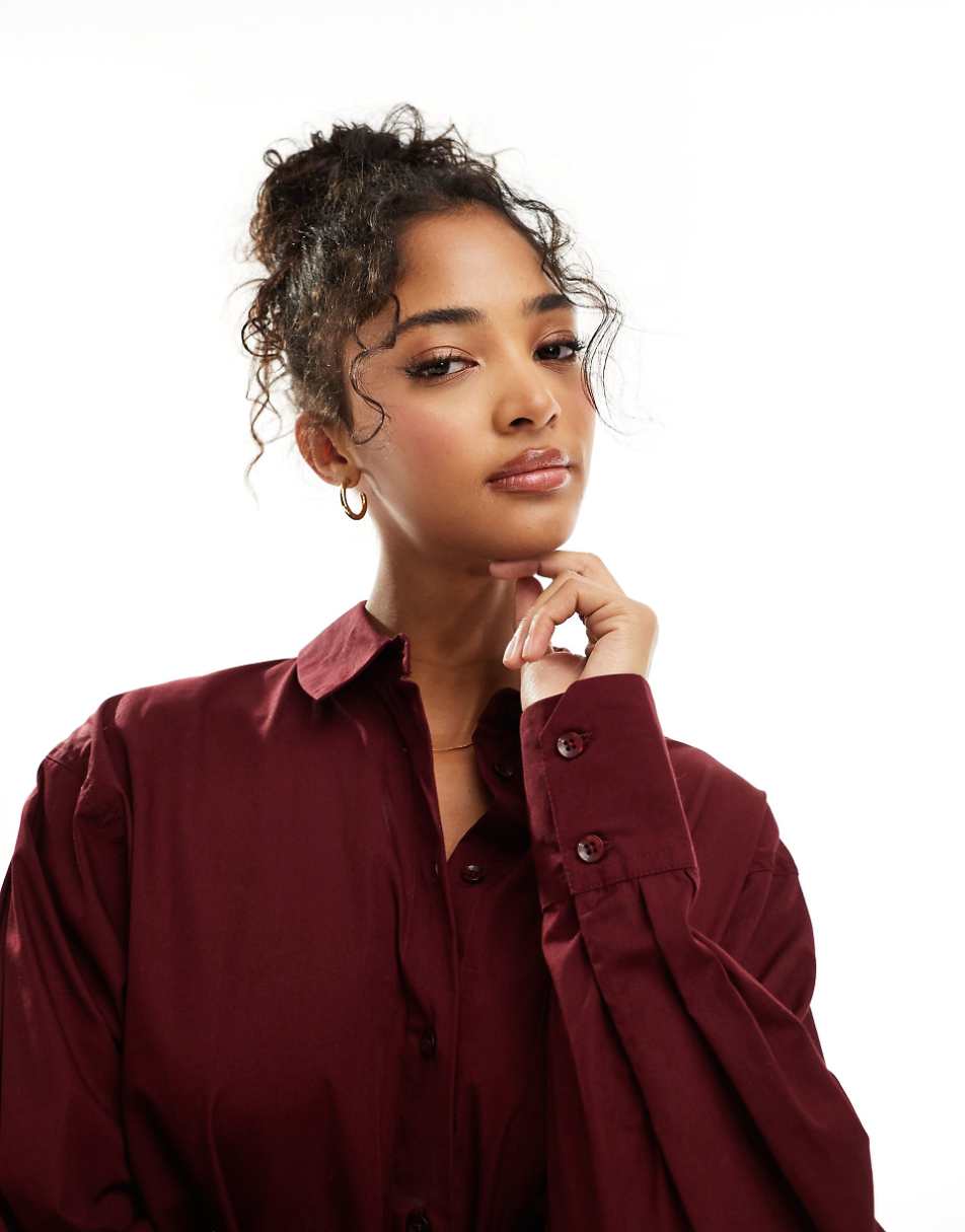 ASOS DESIGN oversized shirt in burgundy