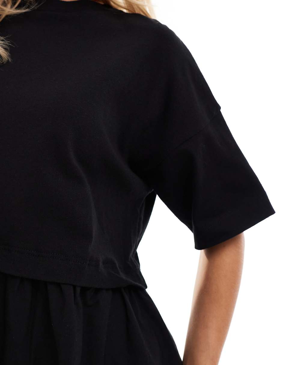 Miss Selfridge Petite short sleeve poplin hybrid smock mini t-shirt dress in black