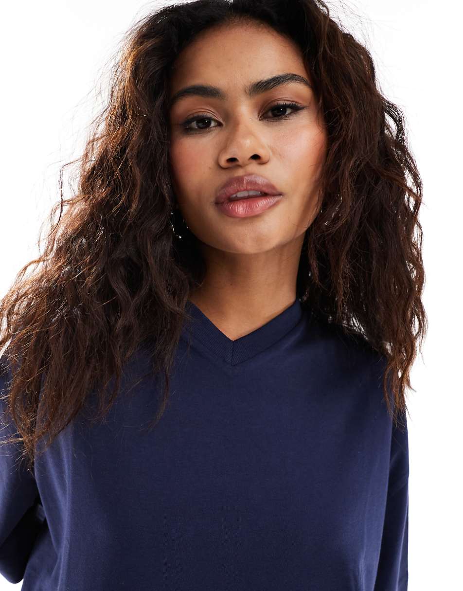 COLLUSION v-neck T-shirt dress in navy