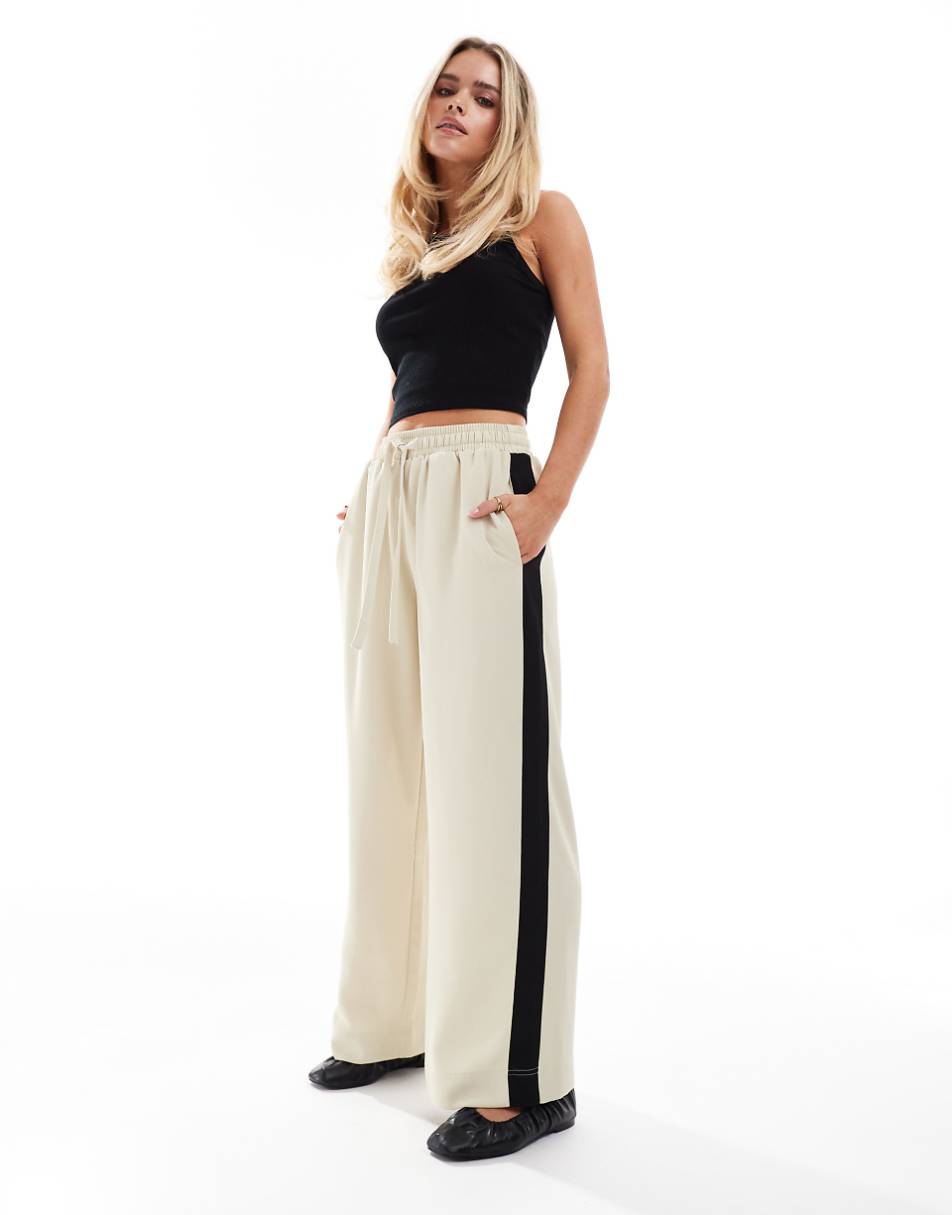ASOS DESIGN Petite pull on pants with contrast panel in sand