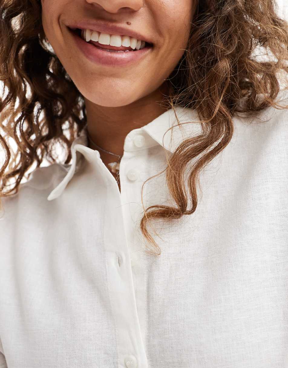 Monki linen-blend oversized shirt in white