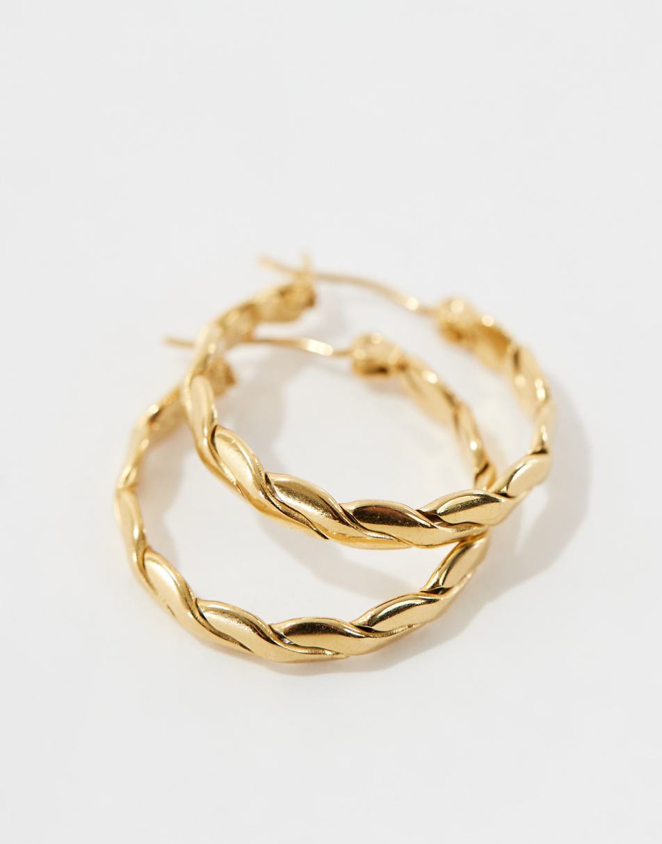 Lost Souls stainless steel braided hoop earrings in 18k gold plated