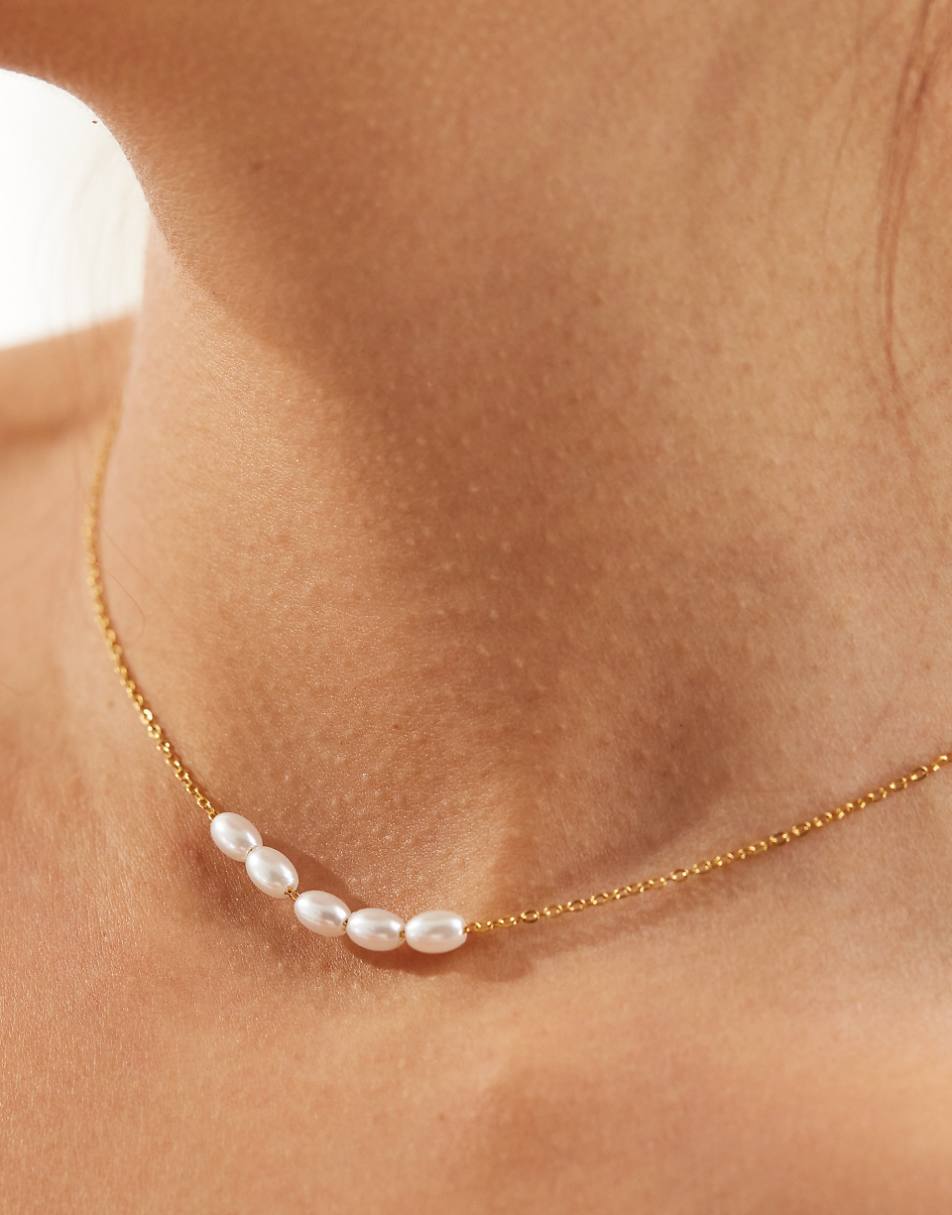 Lost Souls stainless steel pearl necklace in 18k gold plated