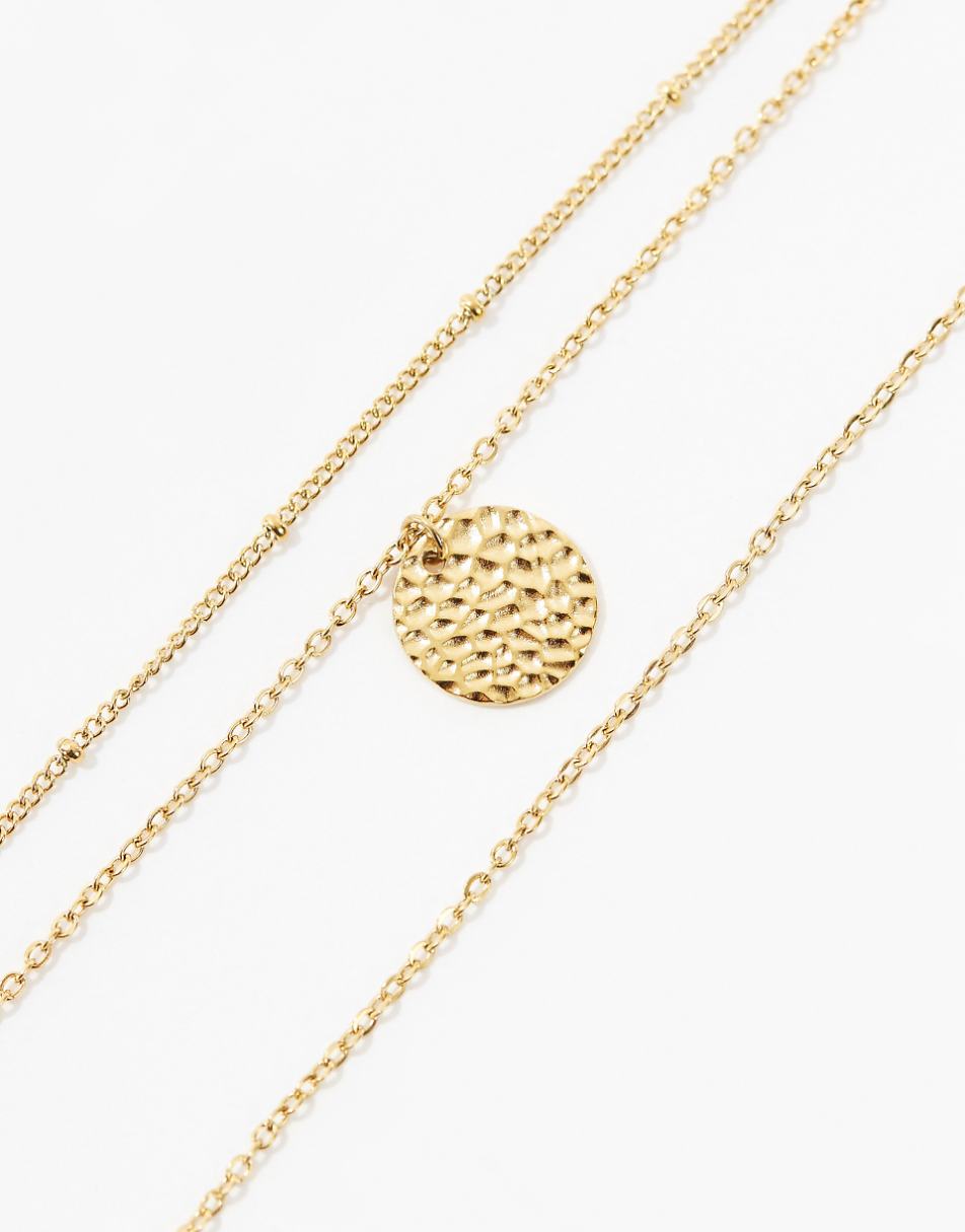 Lost Souls stainless steel multi chain necklaces with disc pendant in 18k gold plated