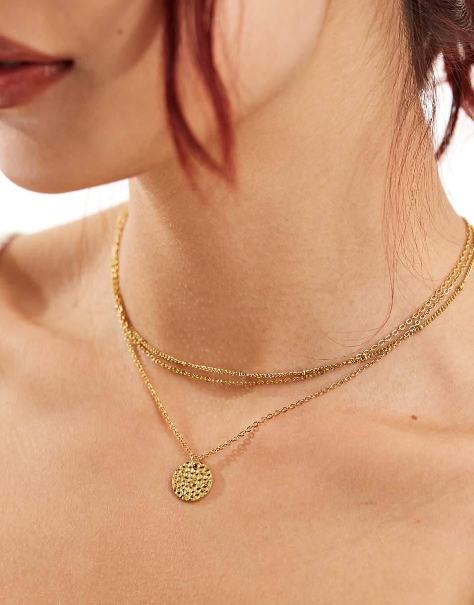 Lost Souls stainless steel multi chain necklaces with disc pendant in 18k gold plated