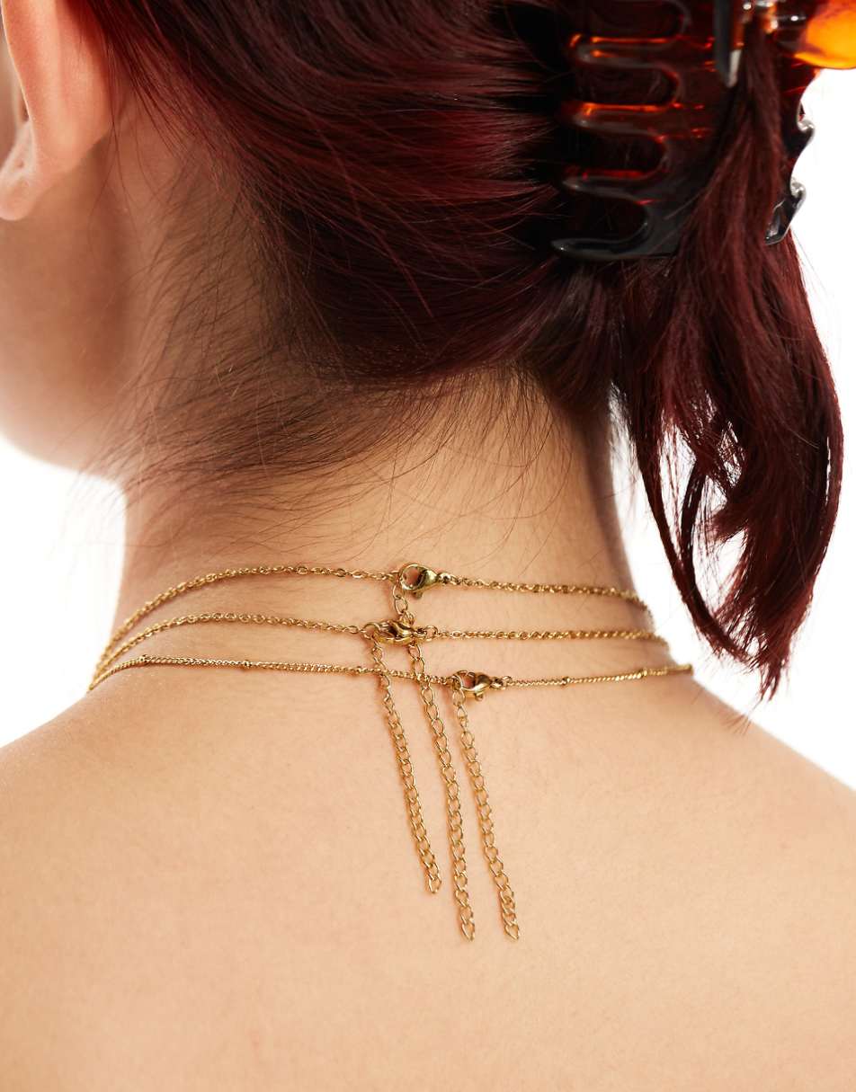 Lost Souls stainless steel multi chain necklaces with disc pendant in 18k gold plated