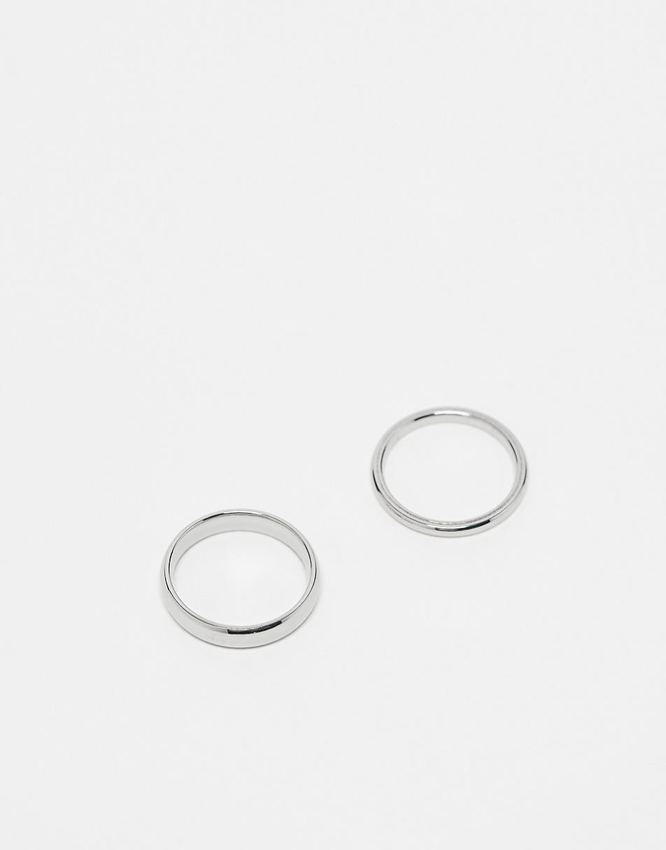 Lost Souls stainless steel pack of rings 4mm and 2mm in silver