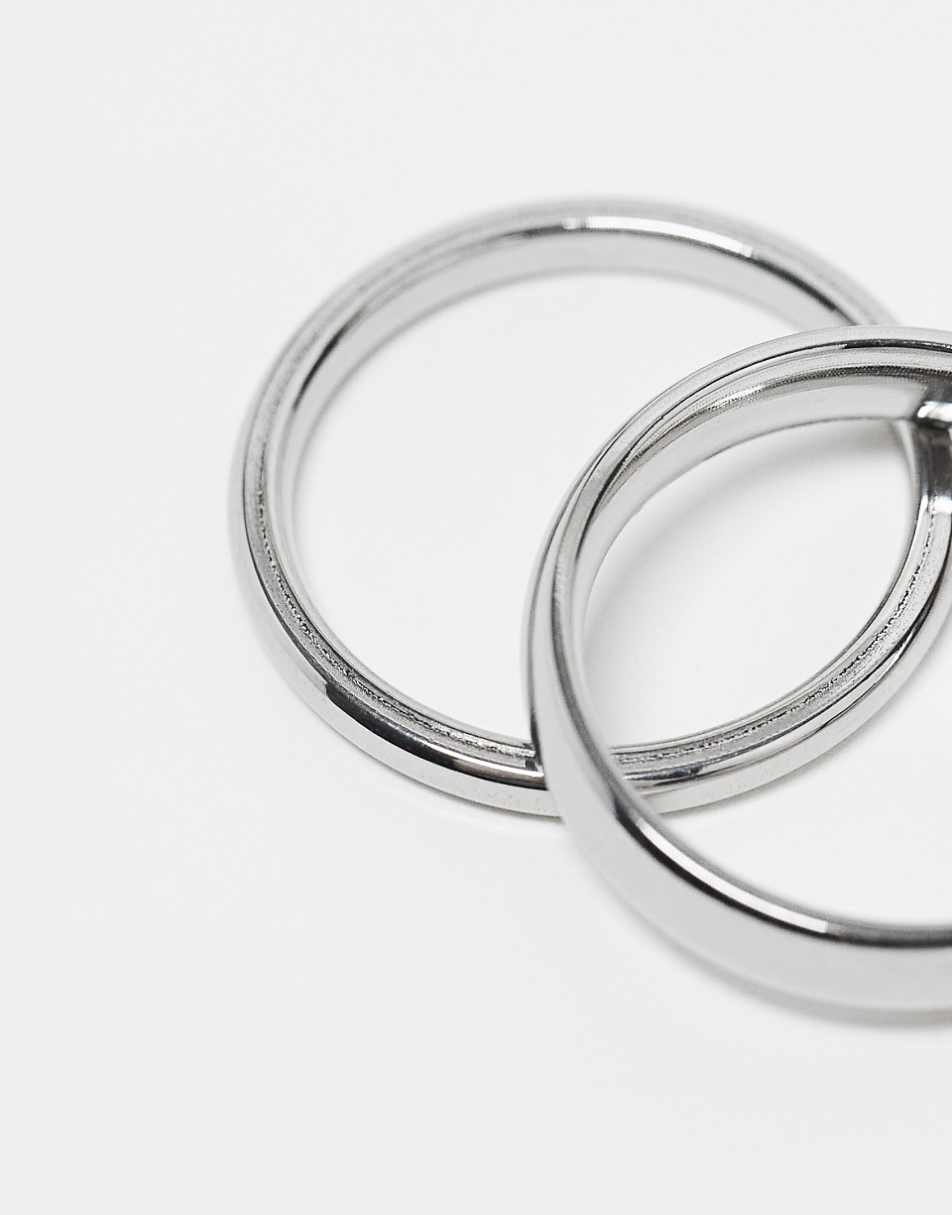 Lost Souls stainless steel pack of rings 4mm and 2mm in silver