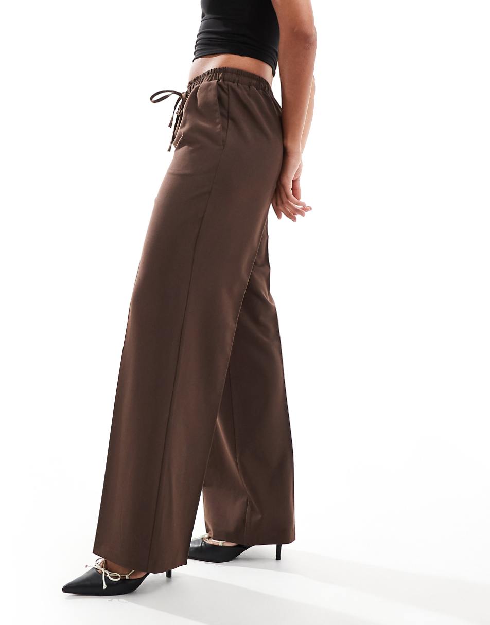 ASOS DESIGN tailored pull on pants in brown