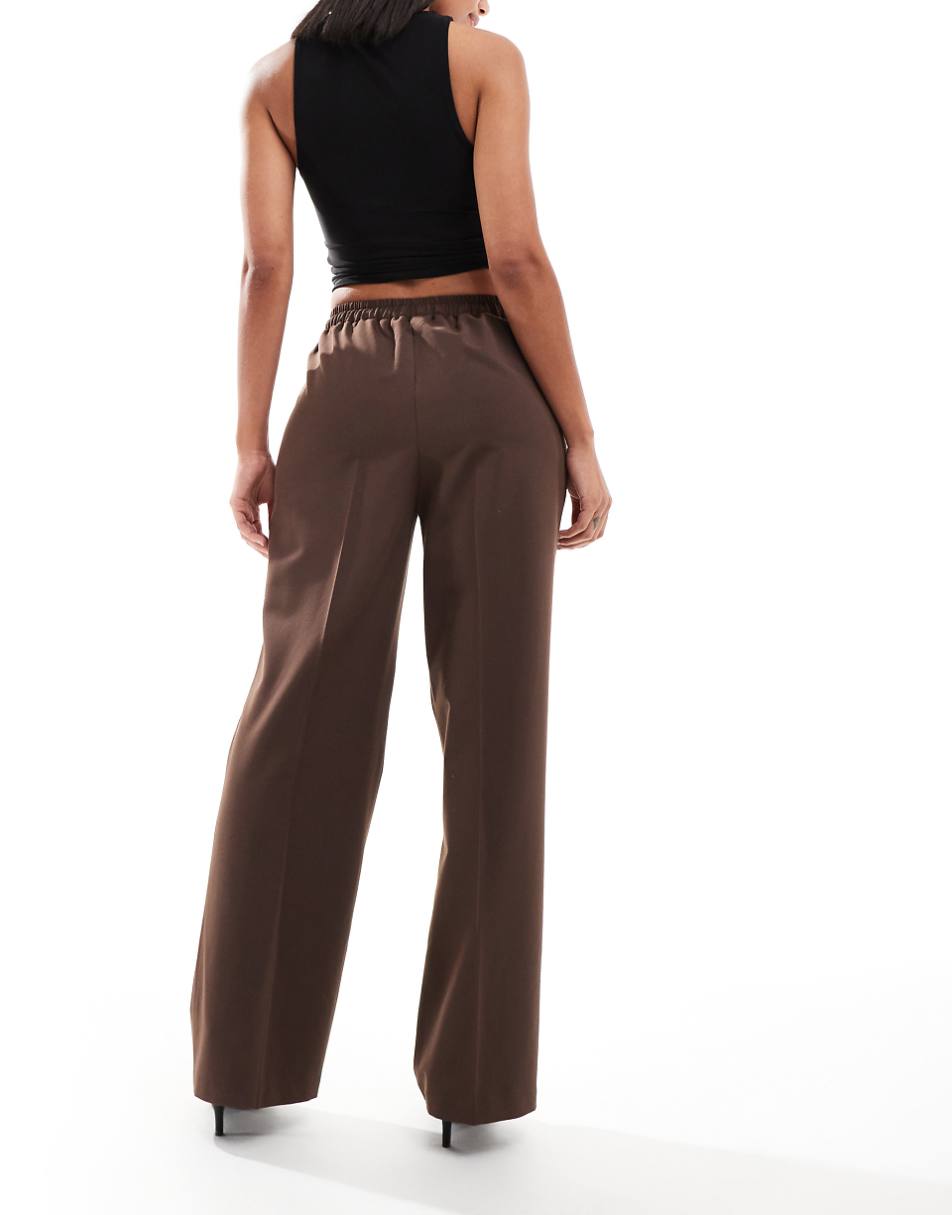 ASOS DESIGN tailored pull on pants in brown
