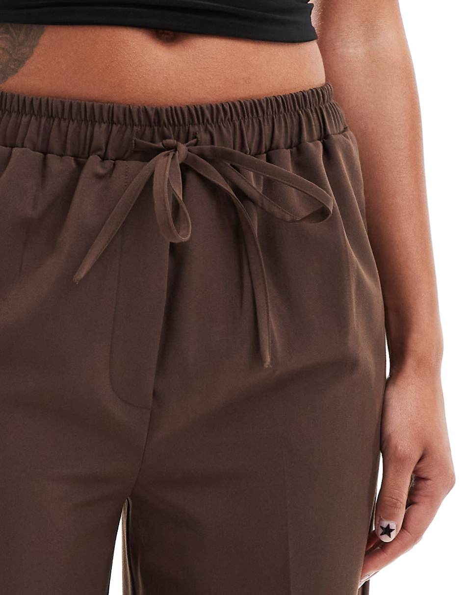 ASOS DESIGN tailored pull on pants in brown