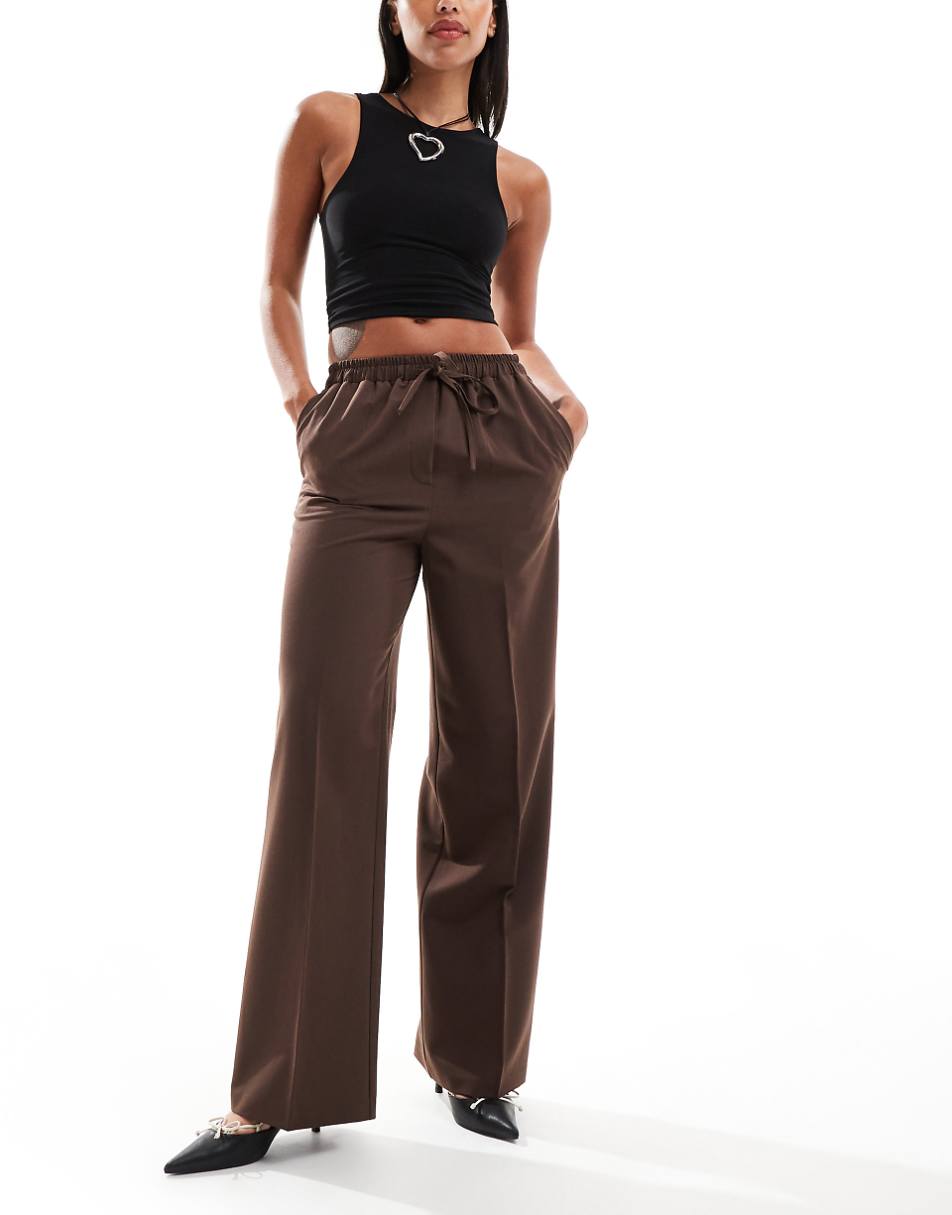 ASOS DESIGN tailored pull on pants in brown