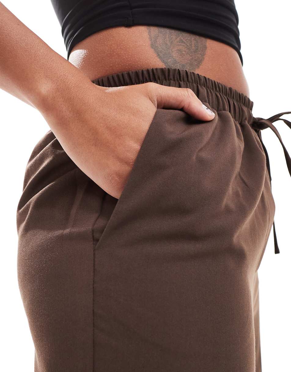 ASOS DESIGN tailored pull on pants in brown