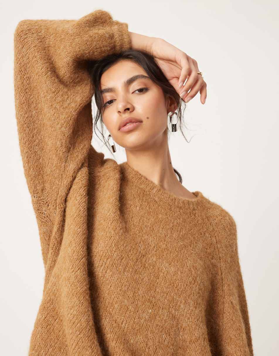 ASOS EDITION knit oversized crew neck sweater in camel