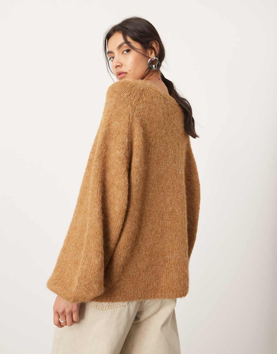 ASOS EDITION knit oversized crew neck sweater in camel